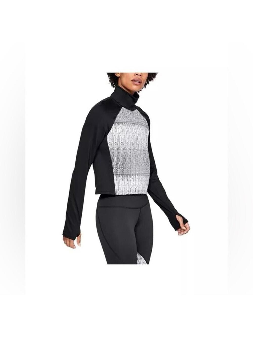Under Armour Funnel Neck Cold Gear Black cropped shirt w white details - NWOT M